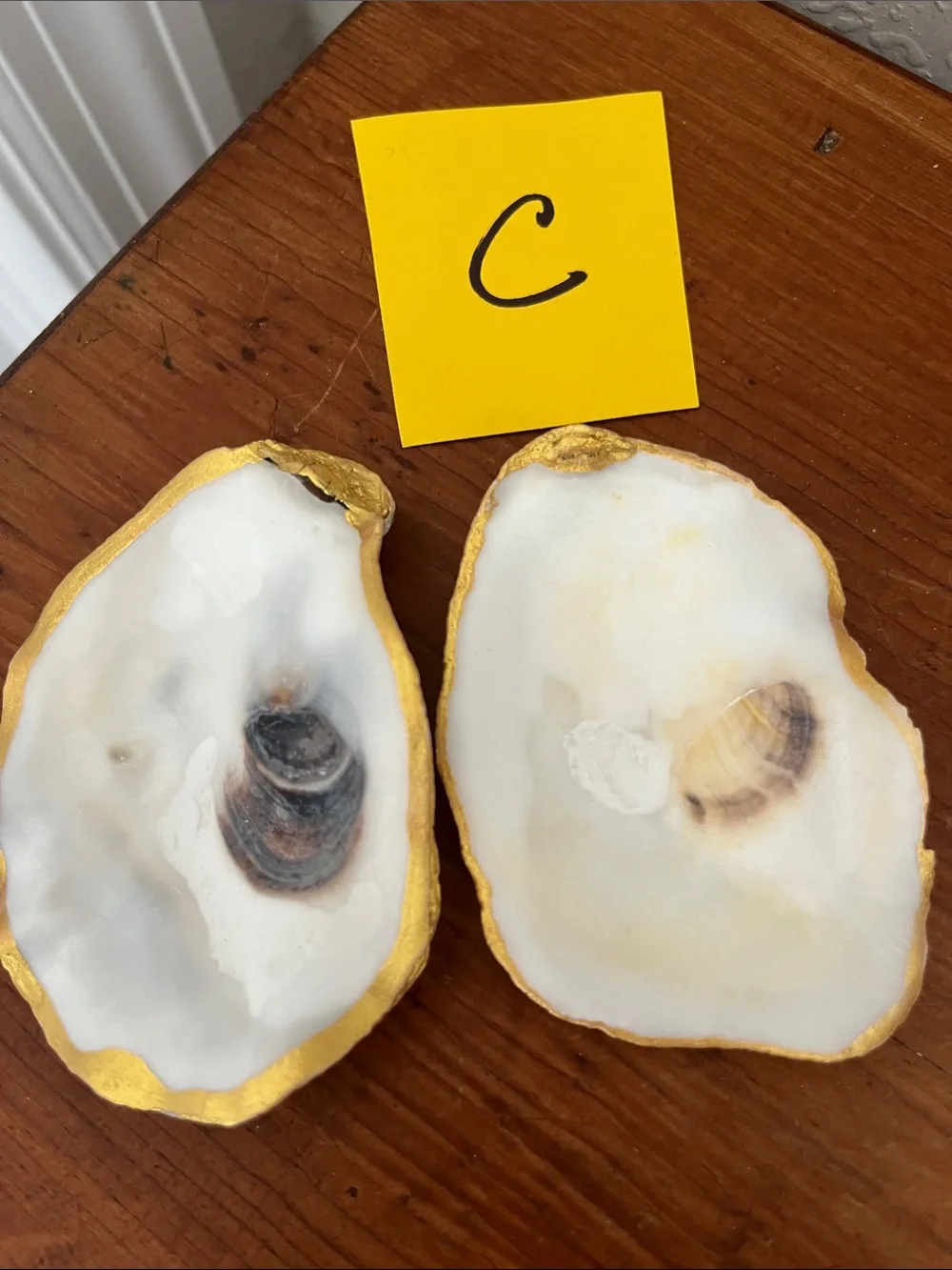 Pair of White Oyster Shell Trinket Dishes with Gold Edging Great for Crafting